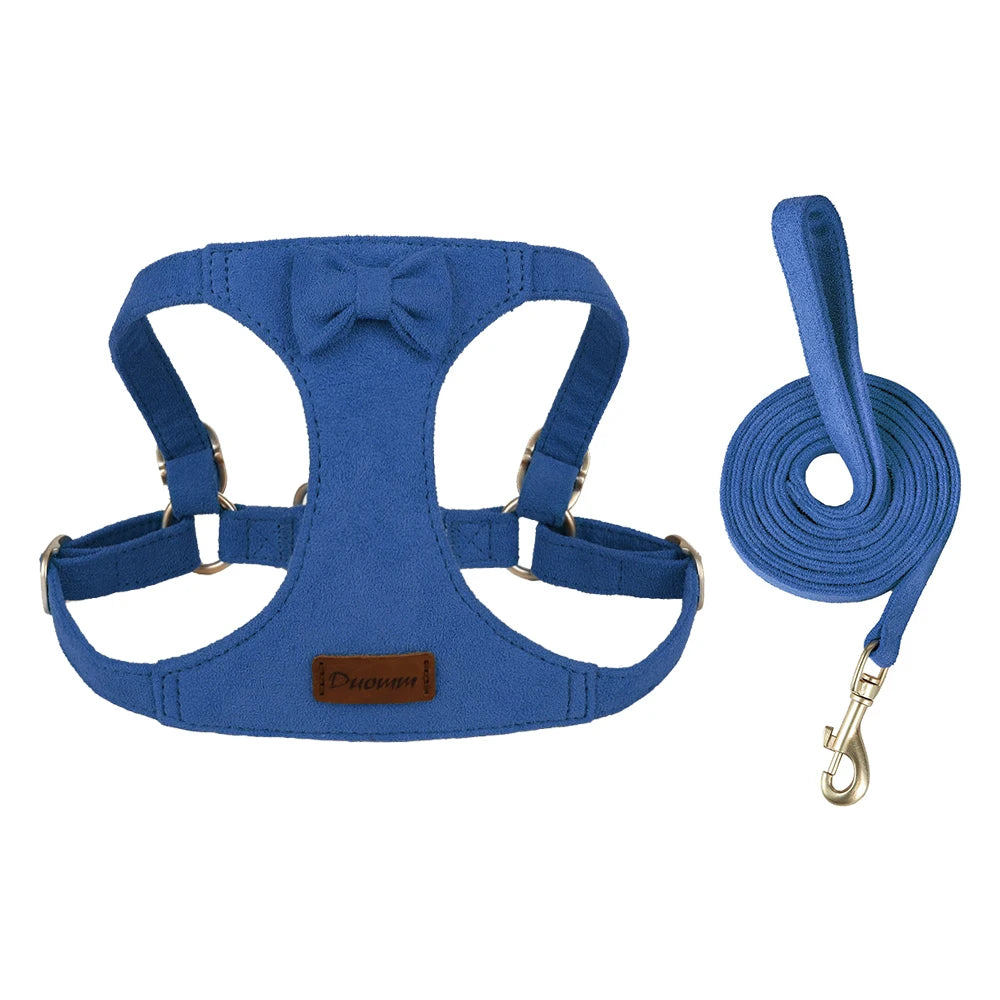 Trendy Premium Suede Dog Harness Leash Set - Adjustable Pet Chest Strap Soft & Durable Puppy kitten Fashion Accessories
