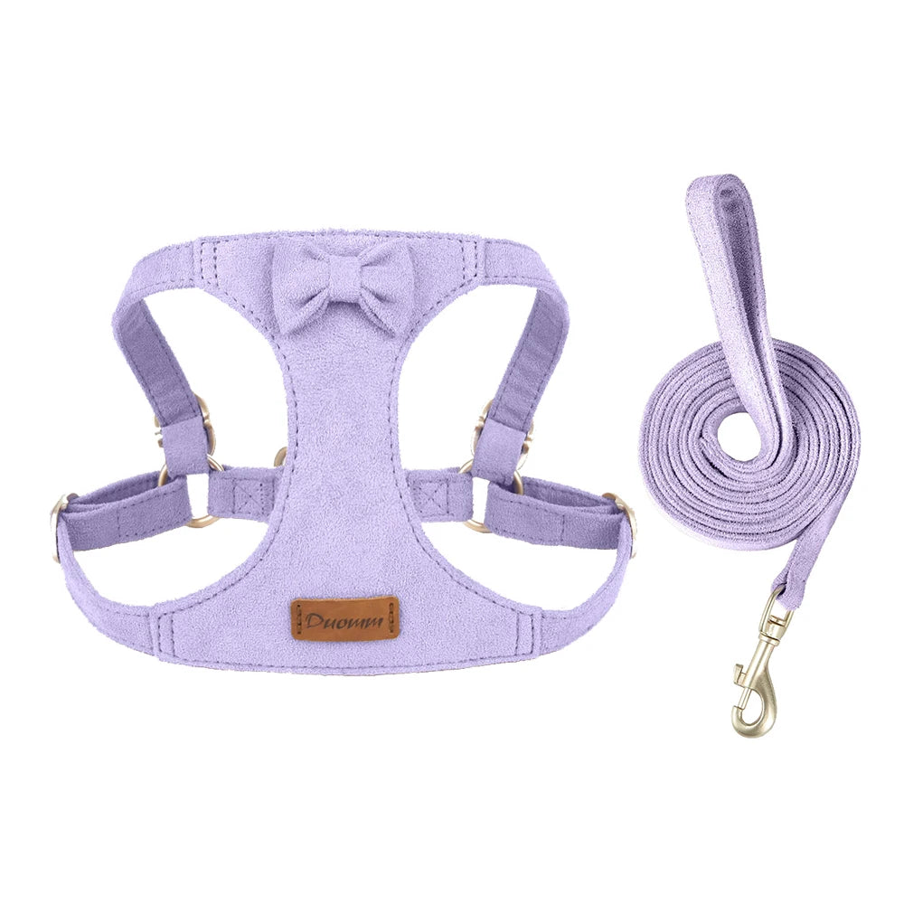 Trendy Premium Suede Dog Harness Leash Set - Adjustable Pet Chest Strap Soft & Durable Puppy kitten Fashion Accessories