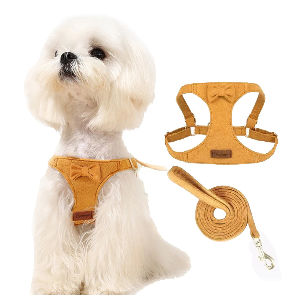 Trendy Premium Suede Dog Harness Leash Set - Adjustable Pet Chest Strap Soft & Durable Puppy kitten Fashion Accessories