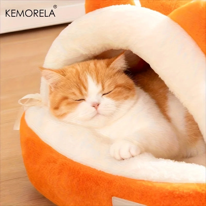KEMORELA New For Cat Ear Cat Bed -Soft & Semi Winter-Enclosed Pet Nest with Non-Slip Bottom, Windproof & Warm Removable Washable