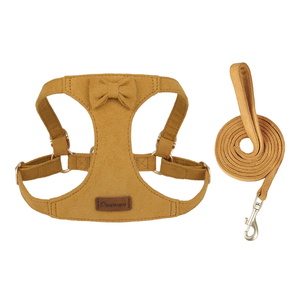 Trendy Premium Suede Dog Harness Leash Set - Adjustable Pet Chest Strap Soft & Durable Puppy kitten Fashion Accessories