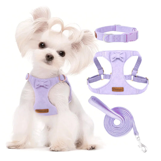 Trendy Premium Suede Dog Harness Leash Set - Adjustable Pet Chest Strap Soft & Durable Puppy kitten Fashion Accessories