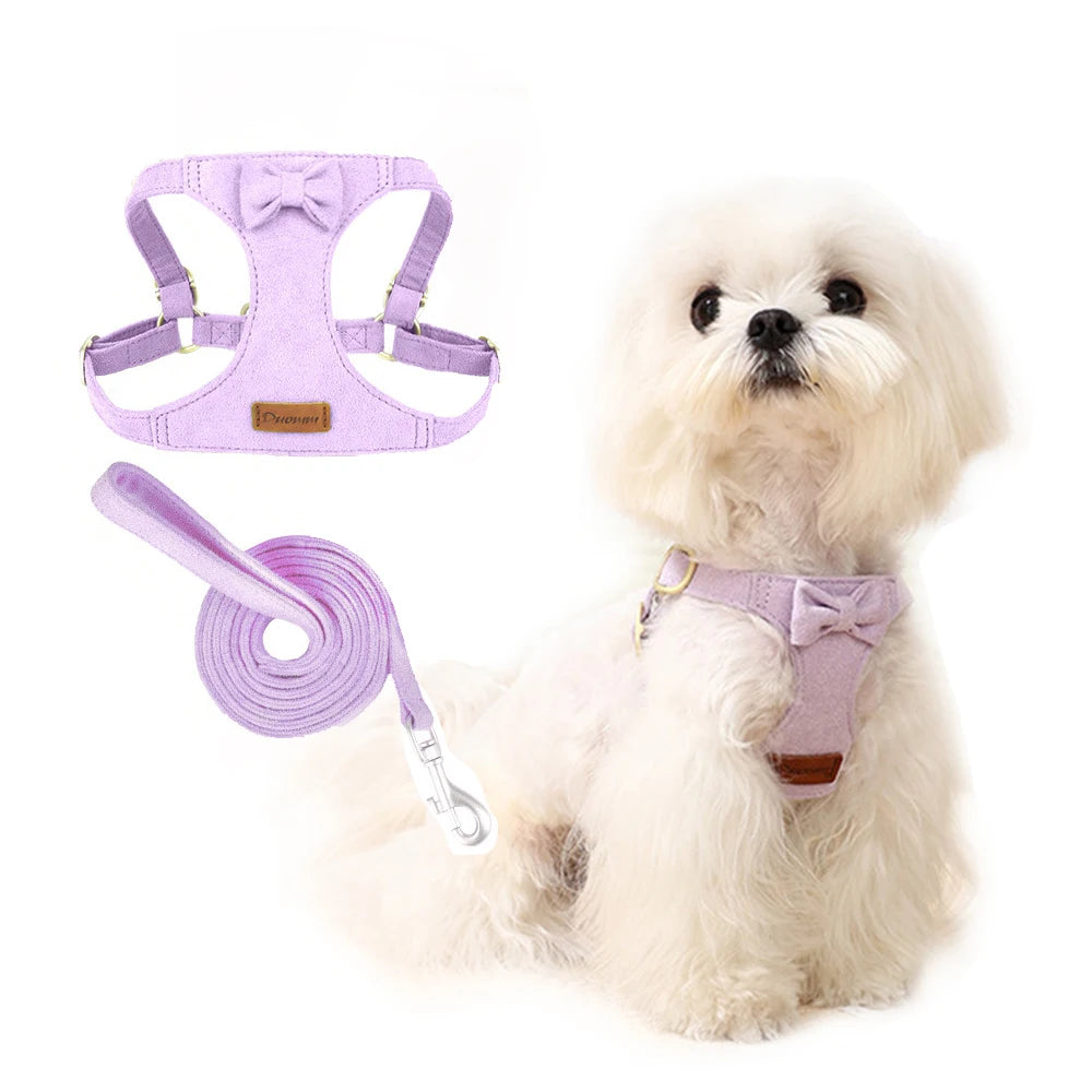 Trendy Premium Suede Dog Harness Leash Set - Adjustable Pet Chest Strap Soft & Durable Puppy kitten Fashion Accessories