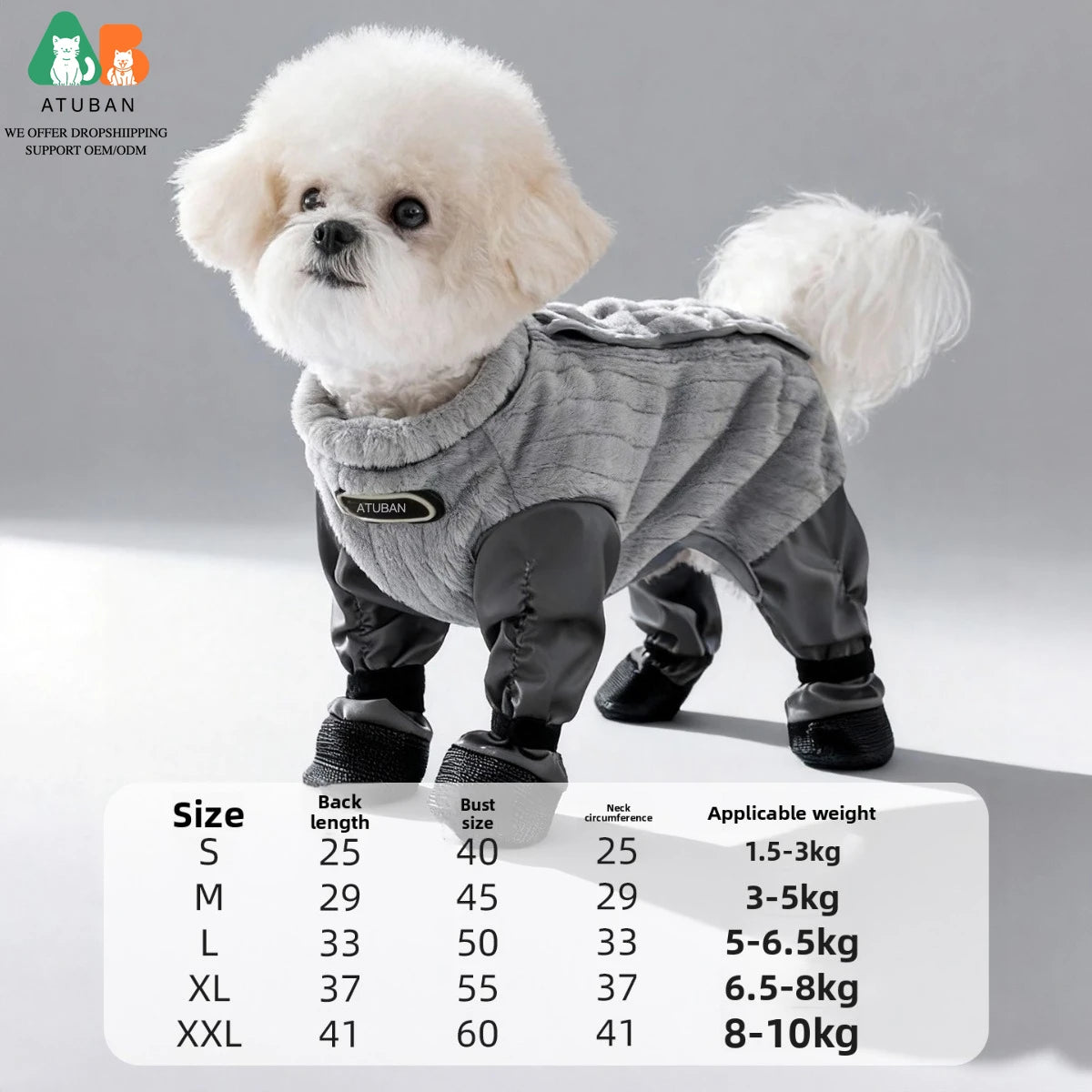 ATUBAN Dog Coat Warm Fleece Dog Jacket,Windproof Dogs Winter Coat with Harness Built in,Reflective Turtleneck Dogs Snowsuit