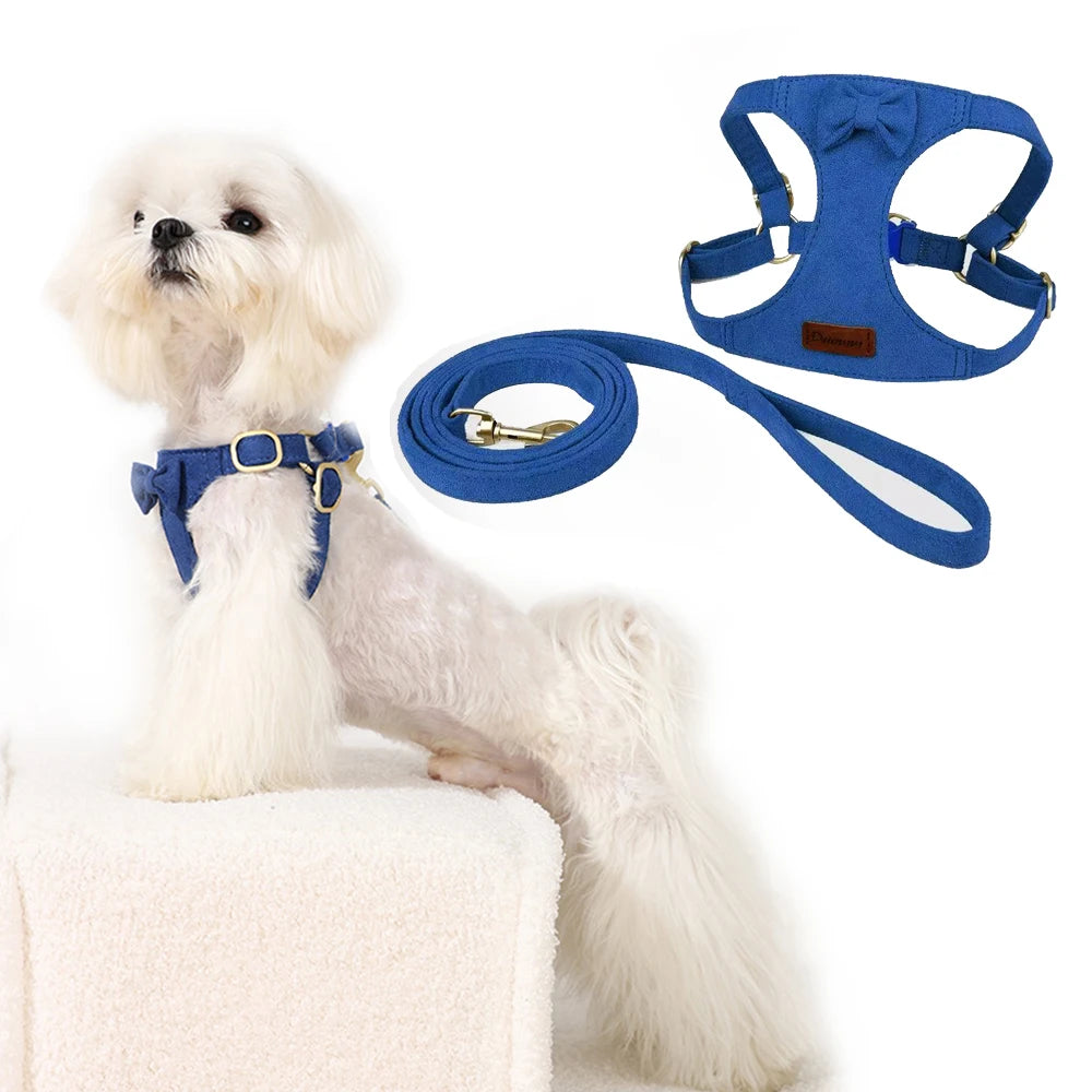 Trendy Premium Suede Dog Harness Leash Set - Adjustable Pet Chest Strap Soft & Durable Puppy kitten Fashion Accessories