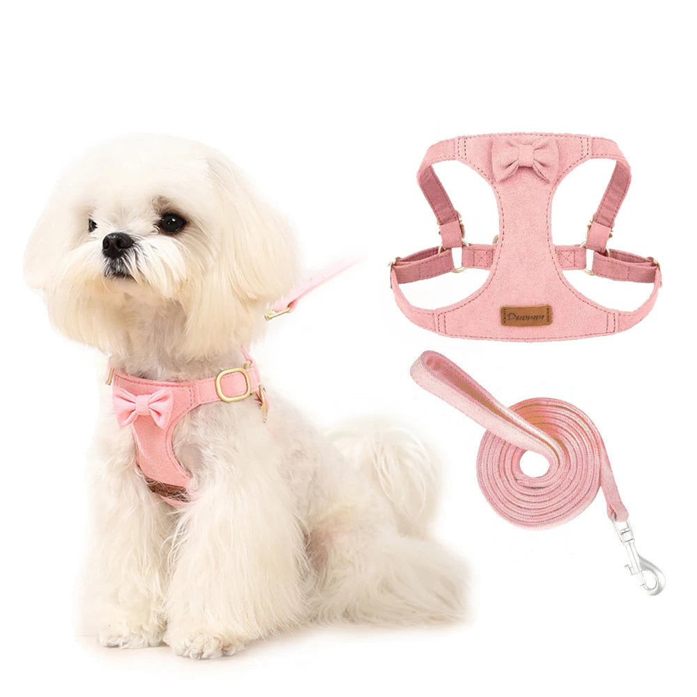 Trendy Premium Suede Dog Harness Leash Set - Adjustable Pet Chest Strap Soft & Durable Puppy kitten Fashion Accessories