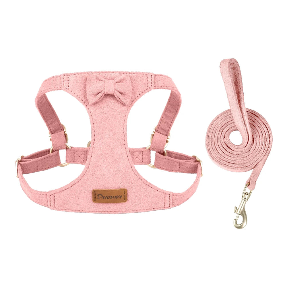 Trendy Premium Suede Dog Harness Leash Set - Adjustable Pet Chest Strap Soft & Durable Puppy kitten Fashion Accessories