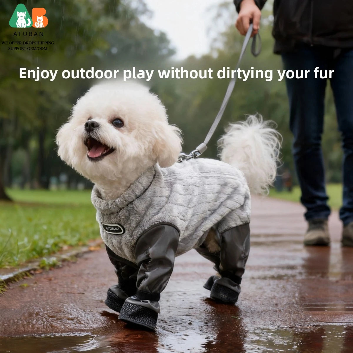 ATUBAN Dog Coat Warm Fleece Dog Jacket,Windproof Dogs Winter Coat with Harness Built in,Reflective Turtleneck Dogs Snowsuit