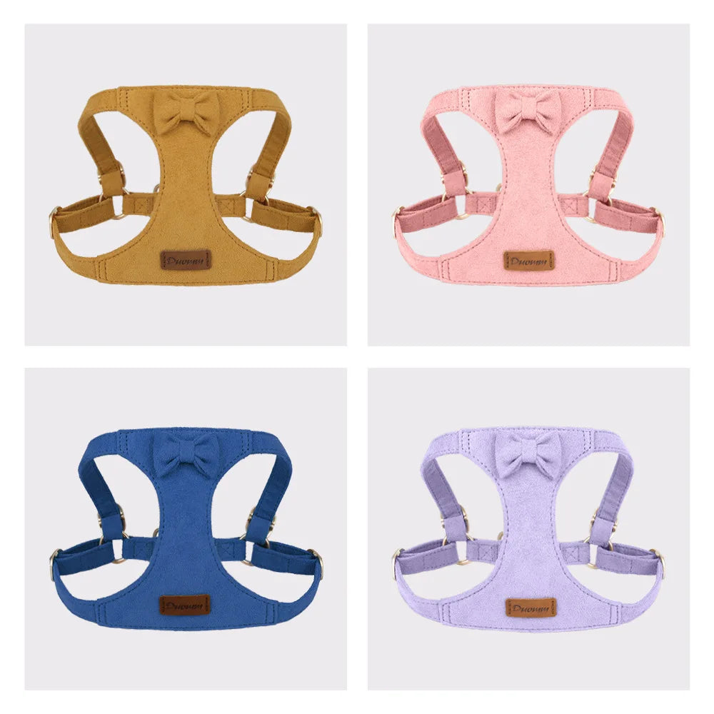 Trendy Premium Suede Dog Harness Leash Set - Adjustable Pet Chest Strap Soft & Durable Puppy kitten Fashion Accessories